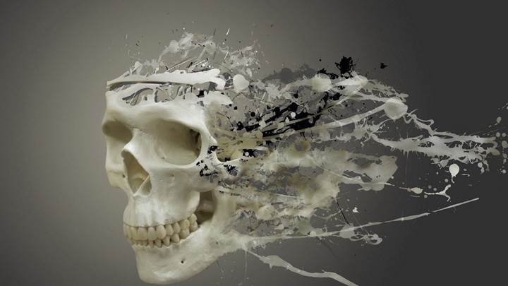 Liquefied Skull And Grey Background